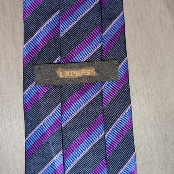 *3 FOR $9* Express Vintage 100% Silk Striped Navy Dark Textured Tie Necktie Neck - Picture 4 of 4